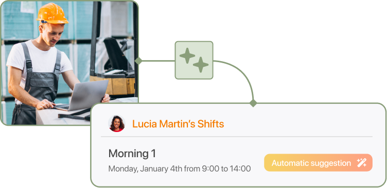 Screenshot of AI scheduling suggestions for a logistics and industry worker in TramitApp
