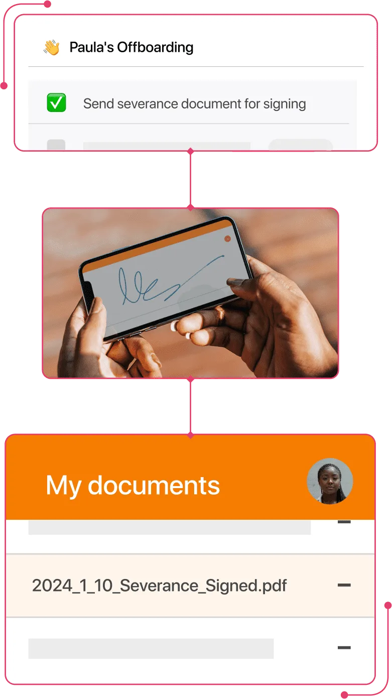 Screenshot of the offboarding process with final settlement signature in TramitApp