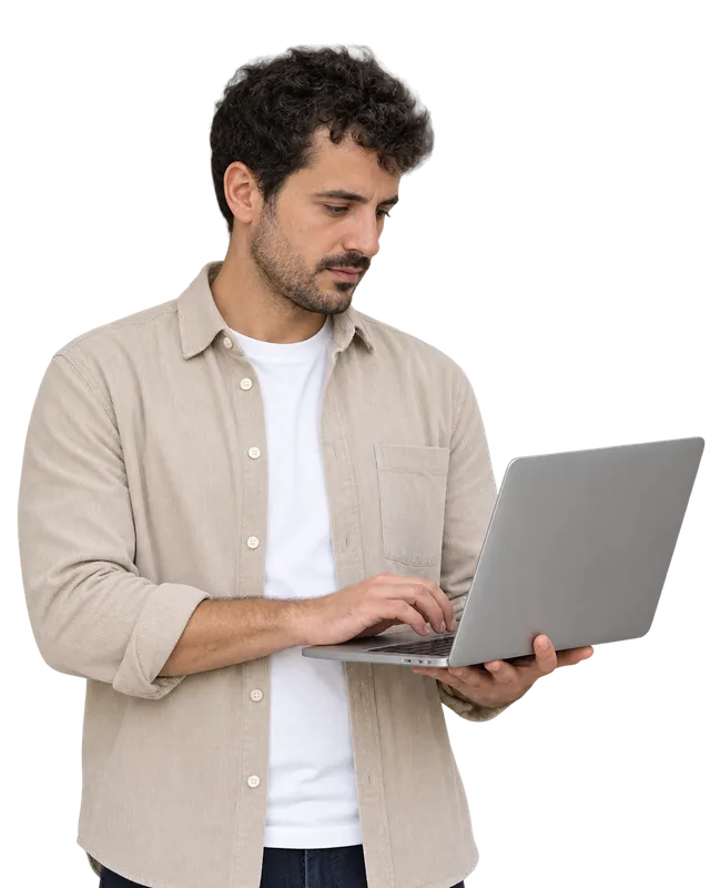 HR officer viewing an employee's file on a laptop with TramitApp