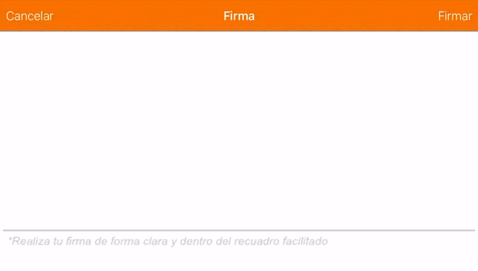 Signing a document in the TramitApp app by drawing the signature on the screen